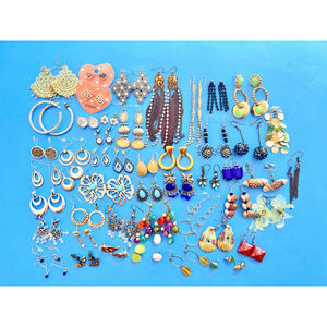 Vintage Now Earrings Lot 50 Plus Rhinestones Dangle Stud Chandelier Multicolor